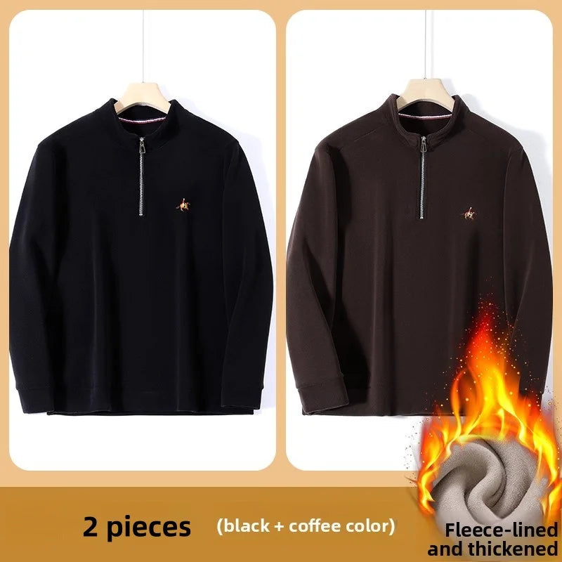 Men’s Stand Collar Zip Pullover – Smart Casual Fleece Sweatshirt Autumn 2025
