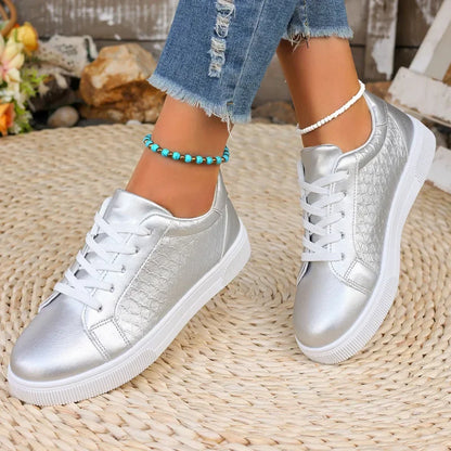 Loom & Soul Women’s Gold & Silver PU Sneakers – Plus Size Fashion Comfort