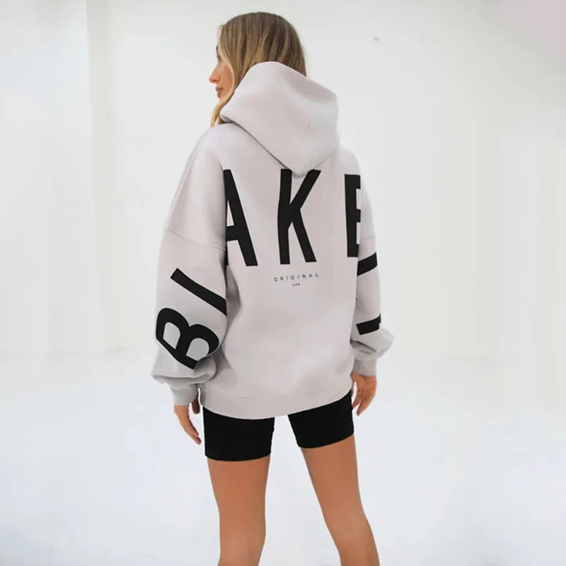 Women’s Casual Printed Pullover Hoodie – Autumn Winter Loose Fit Sweatshirt
