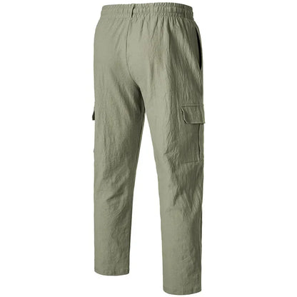 Loom & Soul Men’s Loose Cotton-Linen Cargo Pants – Casual Beach Trousers