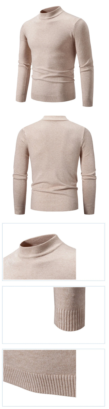 Men’s Mock Neck Ribbed Pullover – Thick Knit Casual Sweater Autumn 2025
