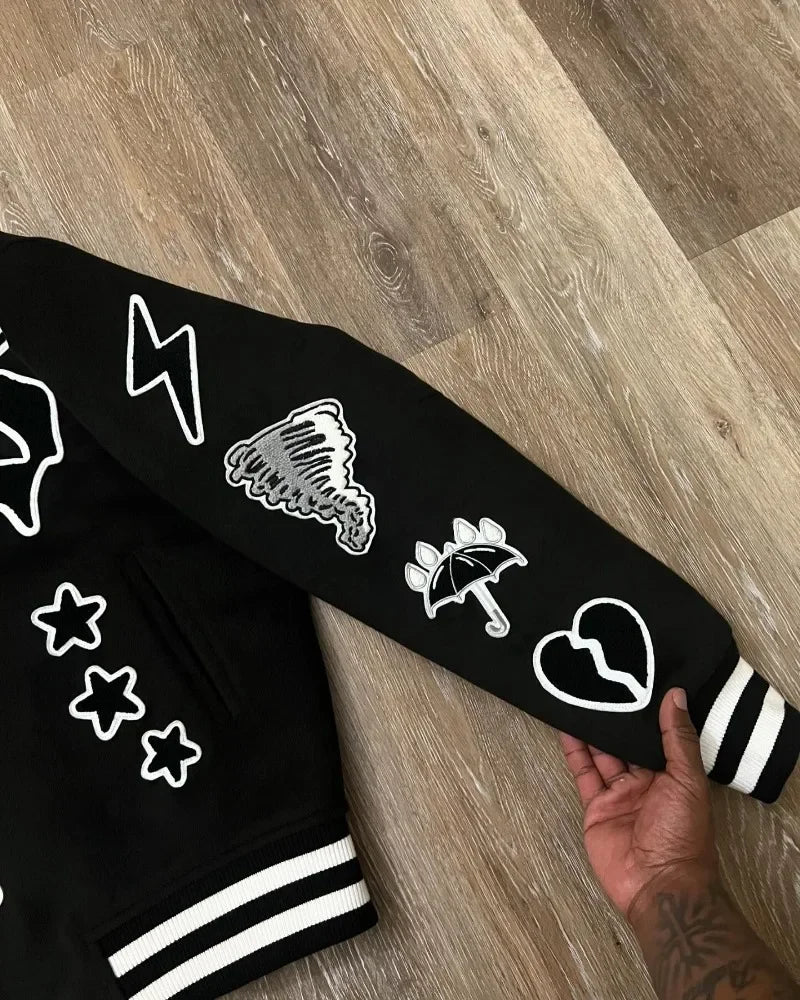 Loom & Soul Gothic Y2K Embroidered Jacket – Oversized Hip-Hop Motorcycle Coat