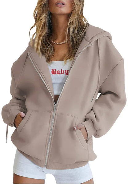 Women’s Casual Zip Up Hoodie with Pockets – Autumn Winter Fashion Jacket