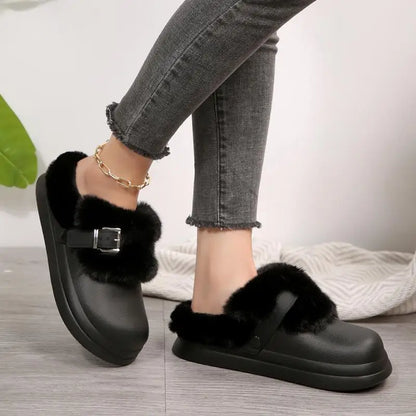 Women’s Waterproof Platform Fur Clogs – Cozy Winter Slip-On