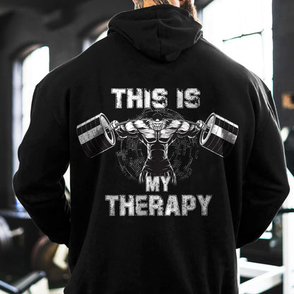 “This Is My Therapy” Hoodie for Men – Autumn Winter Fitness Sweatshirt