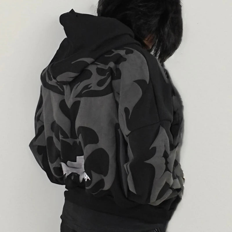 Lipswag Geometric Zip Hoodie – Men’s Y2K Streetwear Casual Hooded Sweatshirt