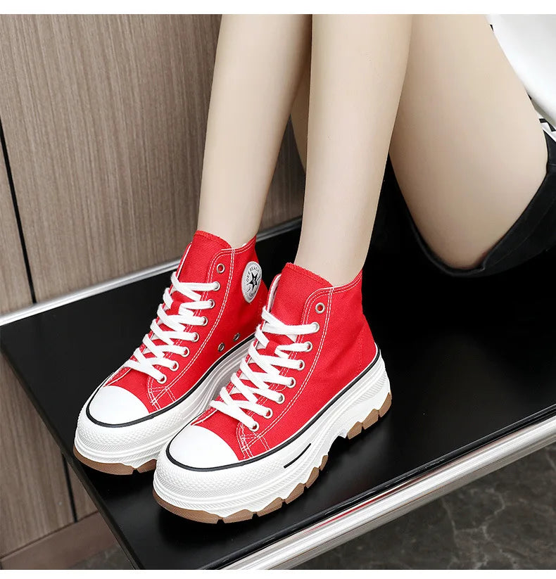 Loom & Soul Women’s High-Top Canvas Sneakers – Platform Vulcanized Style