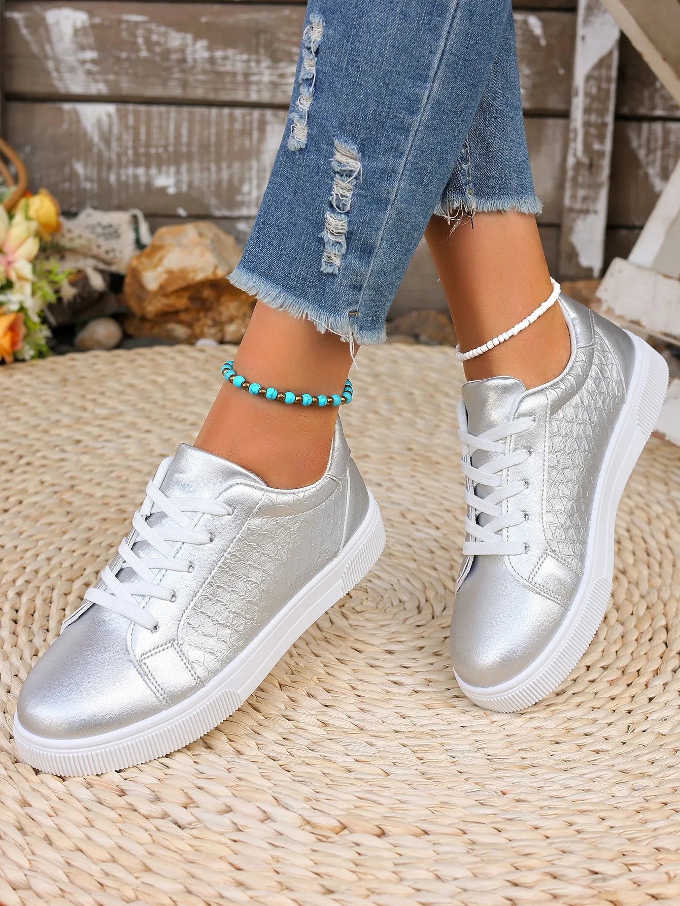Loom & Soul Women’s Gold & Silver PU Sneakers – Plus Size Fashion Comfort