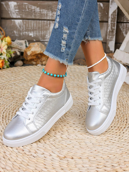 Loom & Soul Women’s Gold & Silver PU Sneakers – Plus Size Fashion Comfort