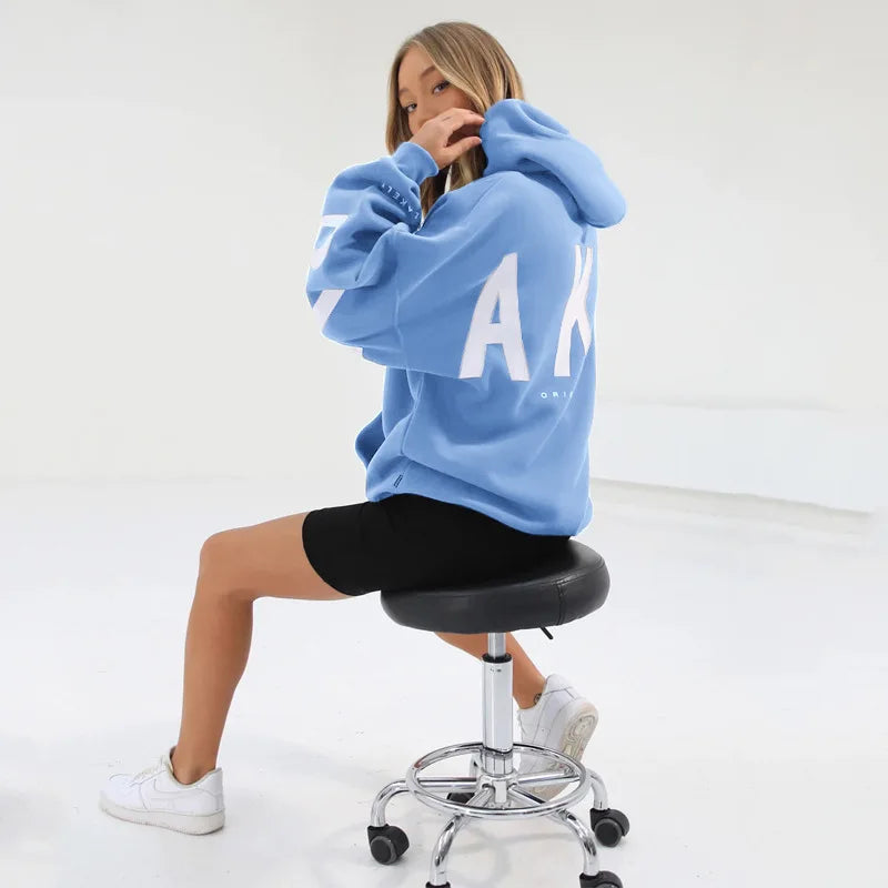 Women’s Casual Printed Pullover Hoodie – Autumn Winter Loose Fit Sweatshirt