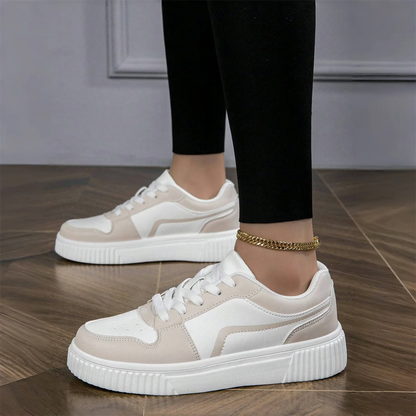 Women’s PU Leather Sneakers – Lightweight Lace-Up Casual Shoes for Spring/Autumn