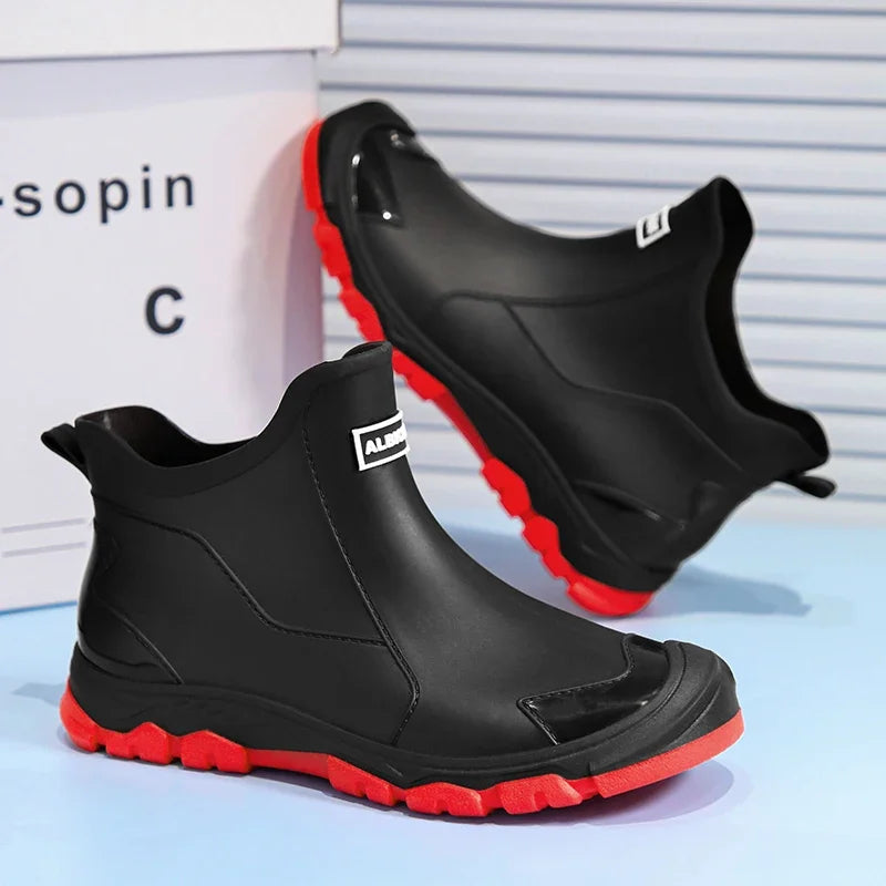Men’s Waterproof PVC Rain Boots – Ankle Slip-On Anti-Slip Outdoor Work Shoes
