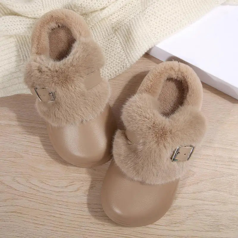 Women’s Waterproof Platform Fur Clogs – Cozy Winter Slip-On