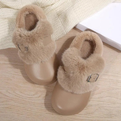 Women’s Waterproof Platform Fur Clogs – Cozy Winter Slip-On