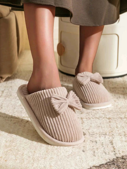 Bow Plush Home Slippers – Cozy Soft Comfort Slides