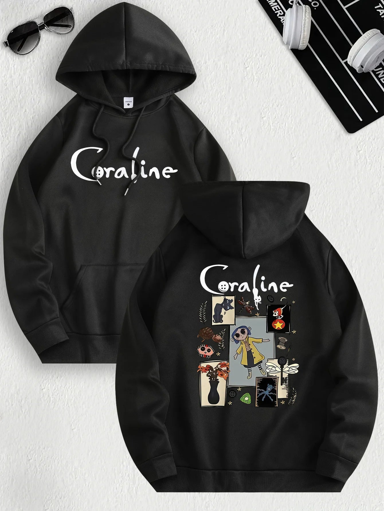 CoralineDream™ Fleece Hoodie – Cozy Cartoon-Inspired Pullover for Bold Souls