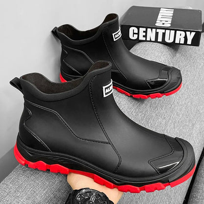 Men’s Waterproof PVC Rain Boots – Ankle Slip-On Anti-Slip Outdoor Work Shoes