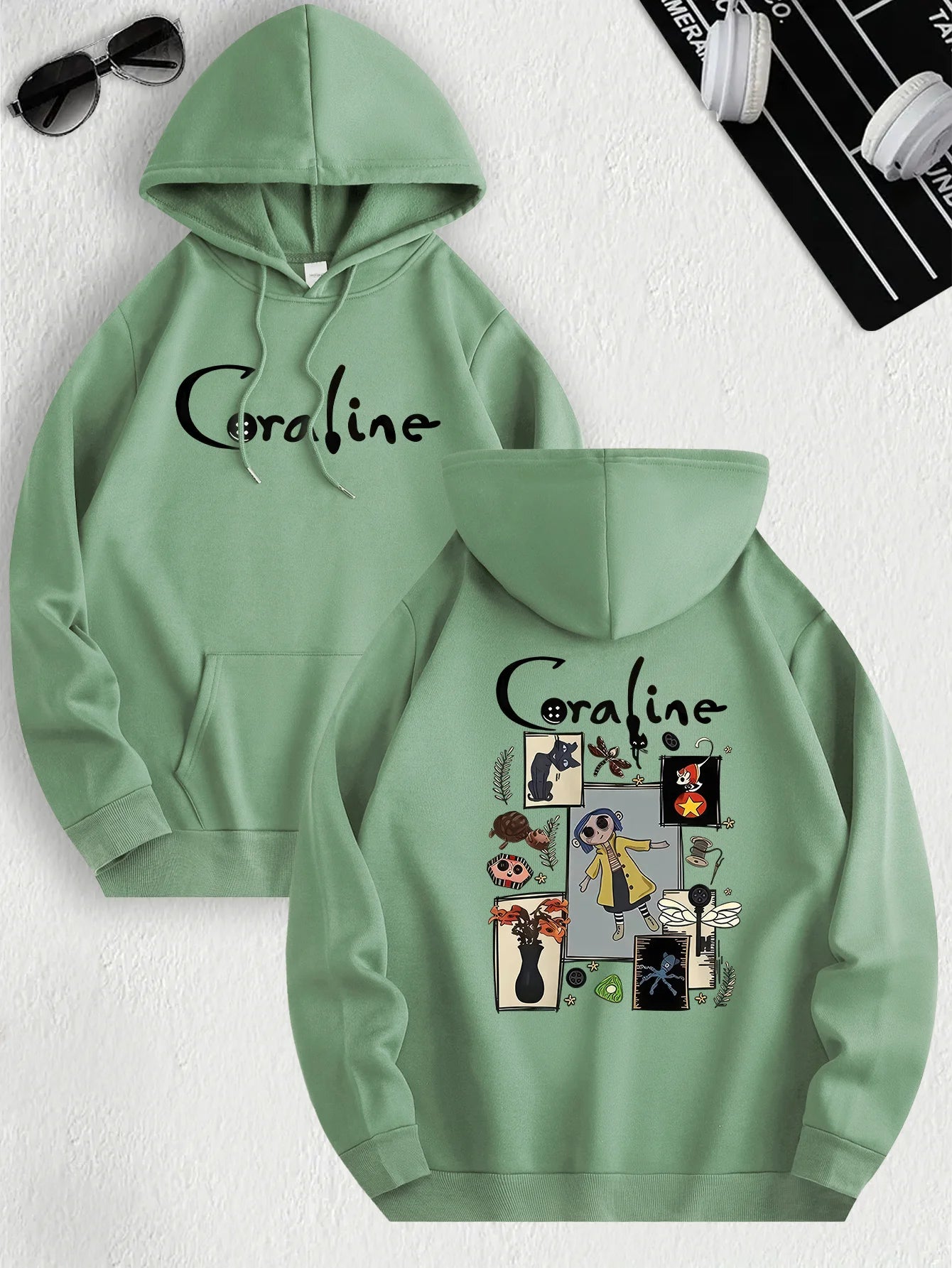 CoralineDream™ Fleece Hoodie – Cozy Cartoon-Inspired Pullover for Bold Souls