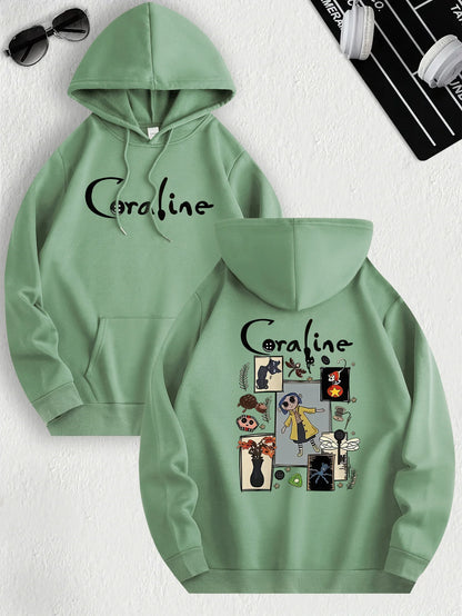 CoralineDream™ Fleece Hoodie – Cozy Cartoon-Inspired Pullover for Bold Souls