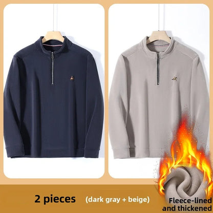 Men’s Stand Collar Zip Pullover – Smart Casual Fleece Sweatshirt Autumn 2025