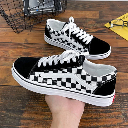 Men’s Checkered Canvas Sneakers – Lightweight Lace-Up Casual Shoes