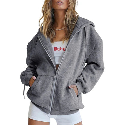 Women’s Casual Zip Up Hoodie with Pockets – Autumn Winter Fashion Jacket