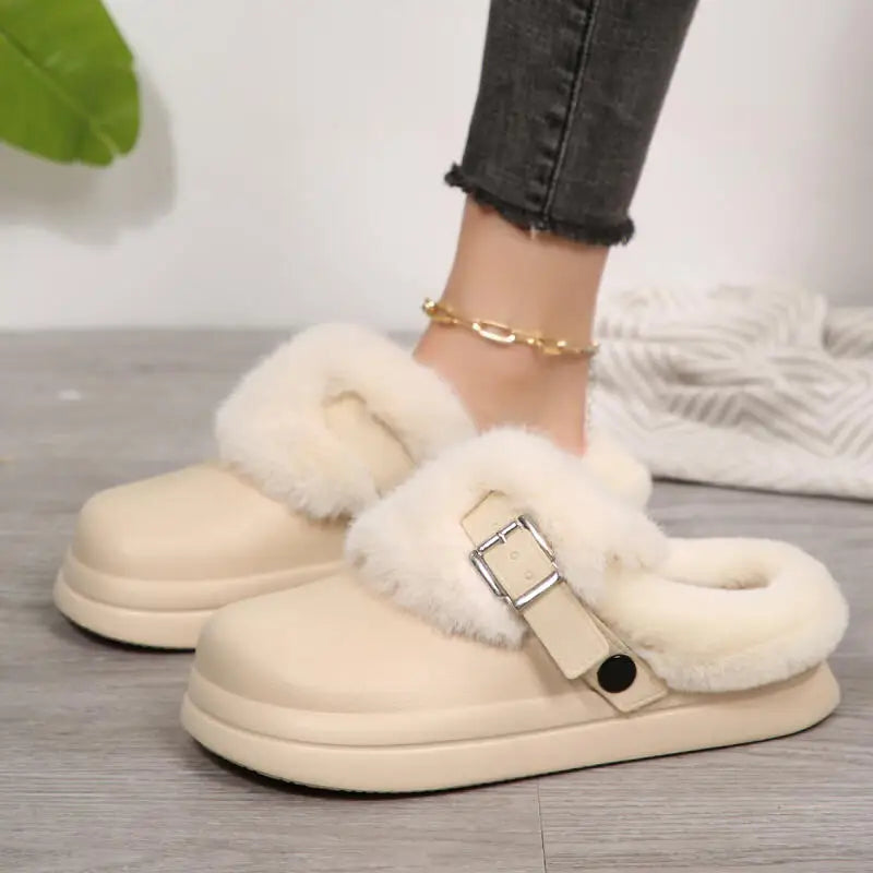 Women’s Waterproof Platform Fur Clogs – Cozy Winter Slip-On