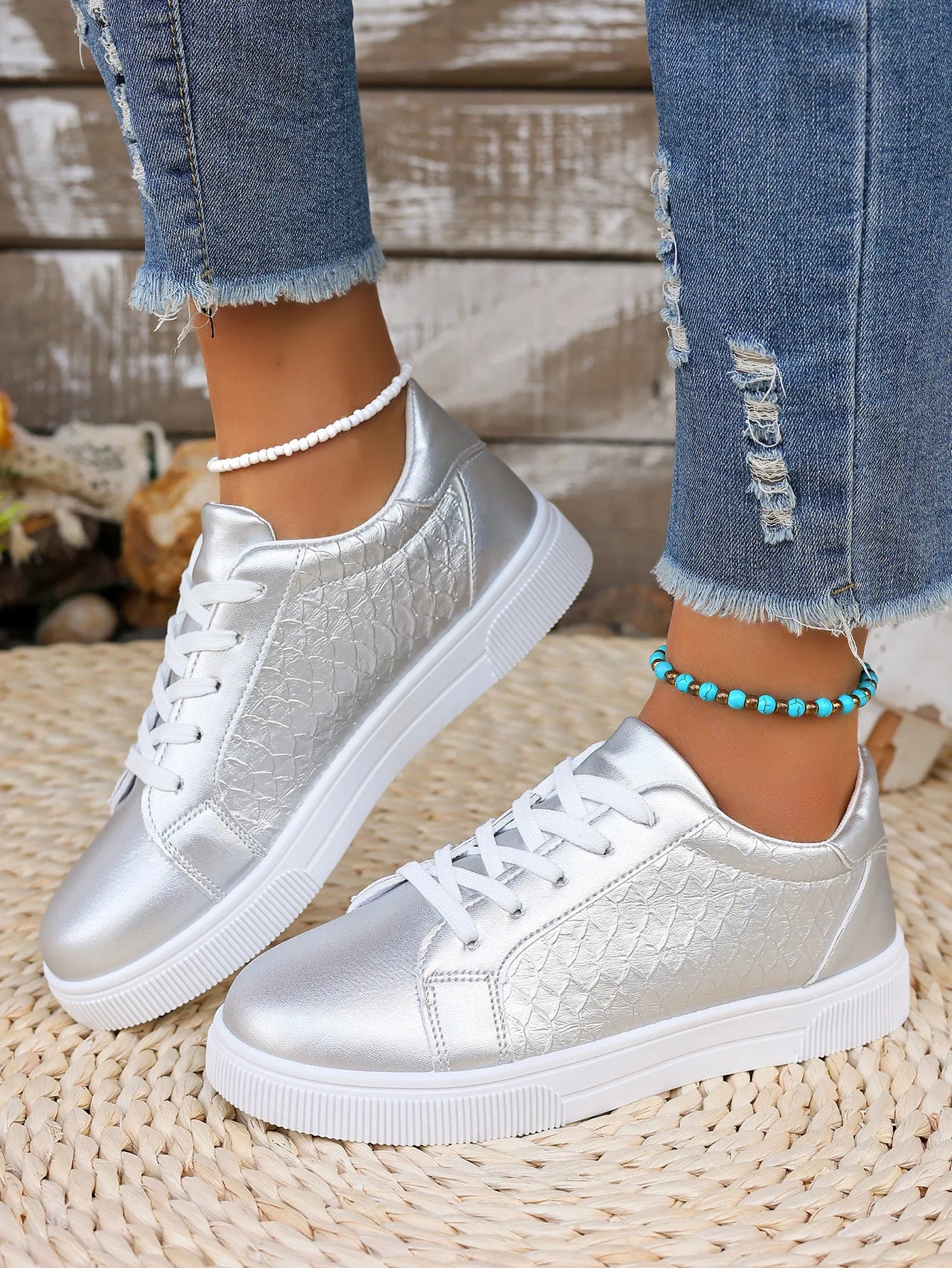 Loom & Soul Women’s Gold & Silver PU Sneakers – Plus Size Fashion Comfort