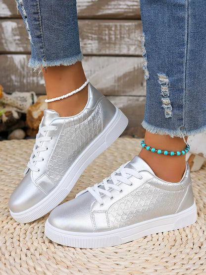 Loom & Soul Women’s Gold & Silver PU Sneakers – Plus Size Fashion Comfort
