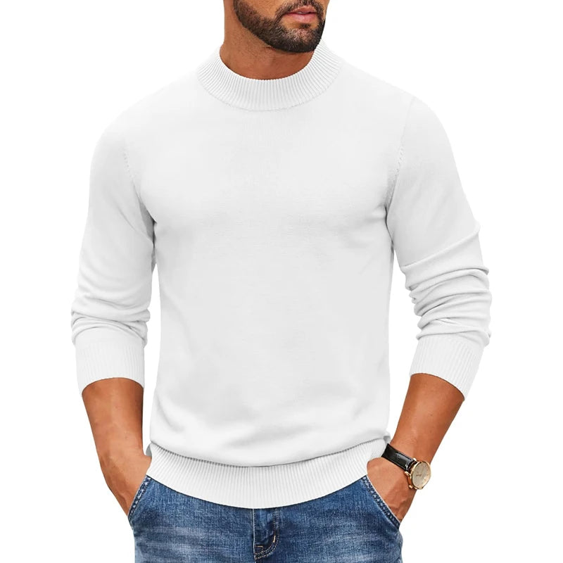 Men’s Mock Neck Ribbed Pullover – Thick Knit Casual Sweater Autumn 2025