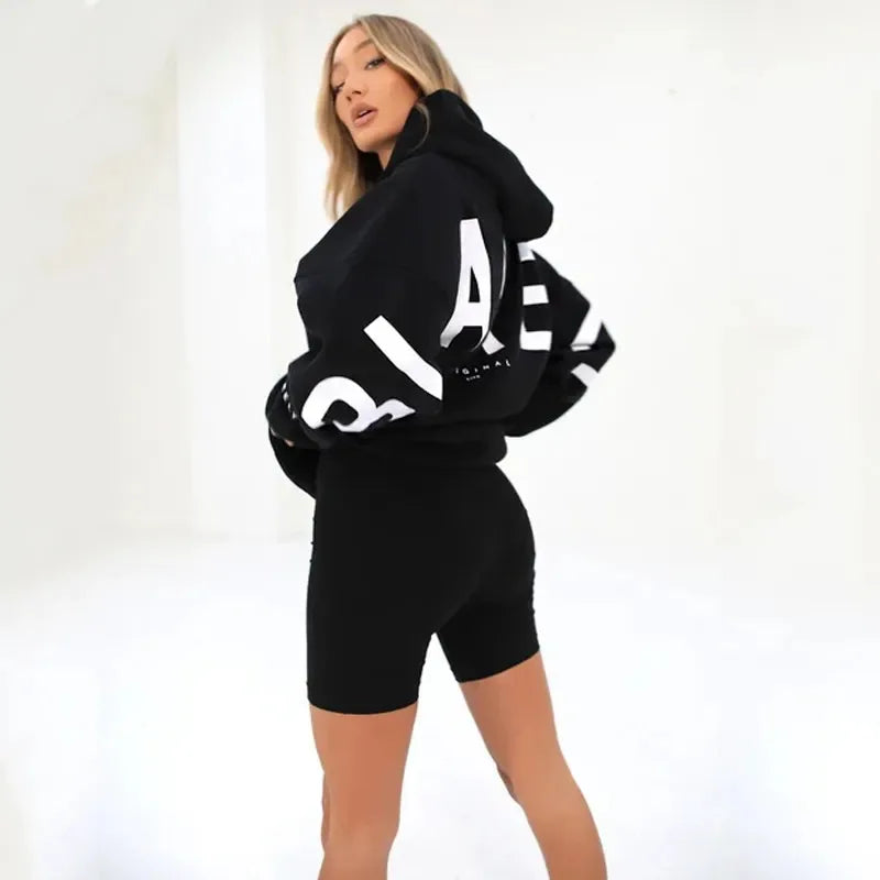 Women’s Casual Printed Pullover Hoodie – Autumn Winter Loose Fit Sweatshirt