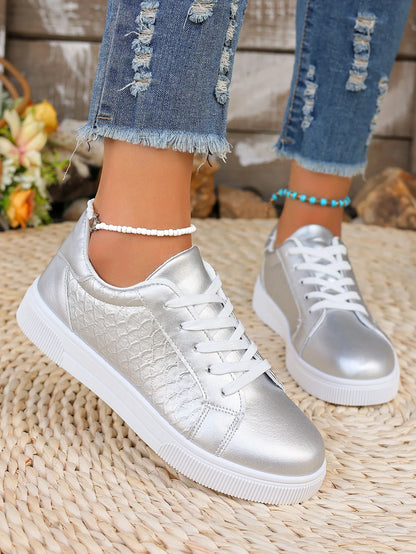 Loom & Soul Women’s Gold & Silver PU Sneakers – Plus Size Fashion Comfort