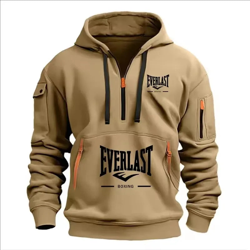 Men’s Printed Fleece Hoodie – Casual Zip-Up Streetwear Sweatshirt for Spring & Autumn