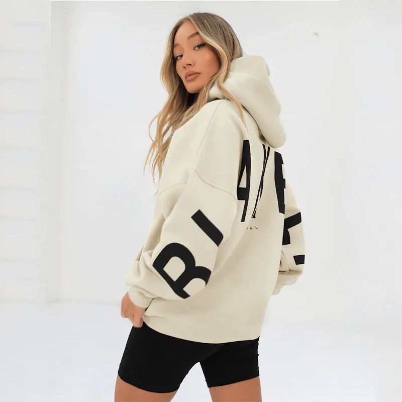 Women’s Casual Printed Pullover Hoodie – Autumn Winter Loose Fit Sweatshirt