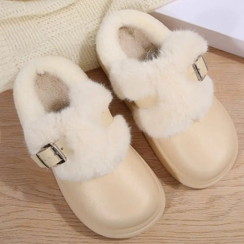 Women’s Waterproof Platform Fur Clogs – Cozy Winter Slip-On