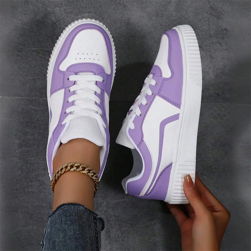 Women’s PU Leather Sneakers – Lightweight Lace-Up Casual Shoes for Spring/Autumn