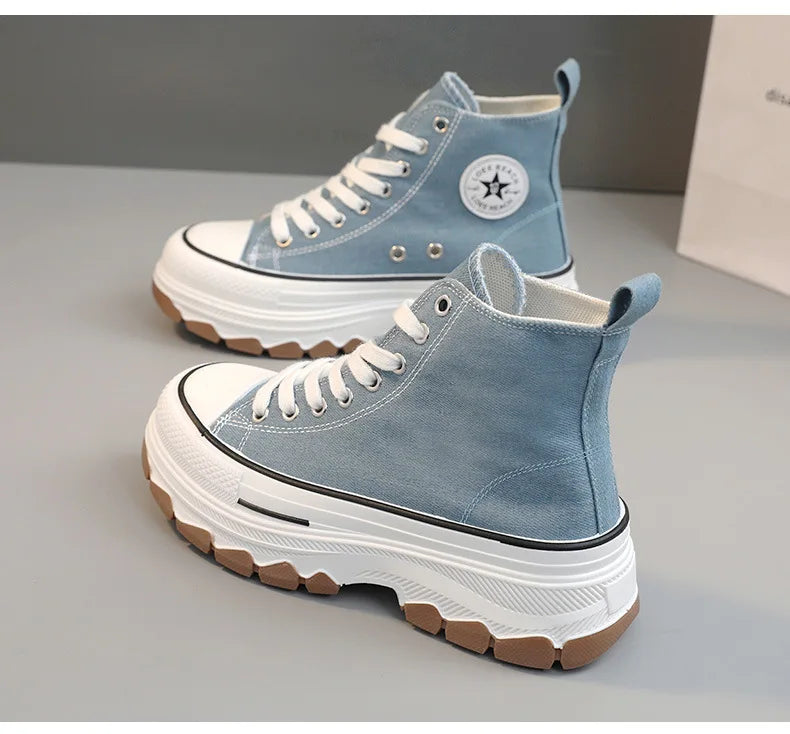 Loom & Soul Women’s High-Top Canvas Sneakers – Platform Vulcanized Style
