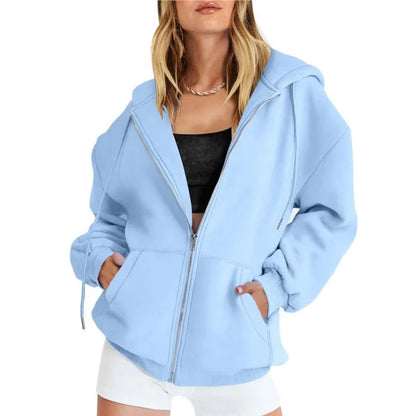 Women’s Casual Zip Up Hoodie with Pockets – Autumn Winter Fashion Jacket