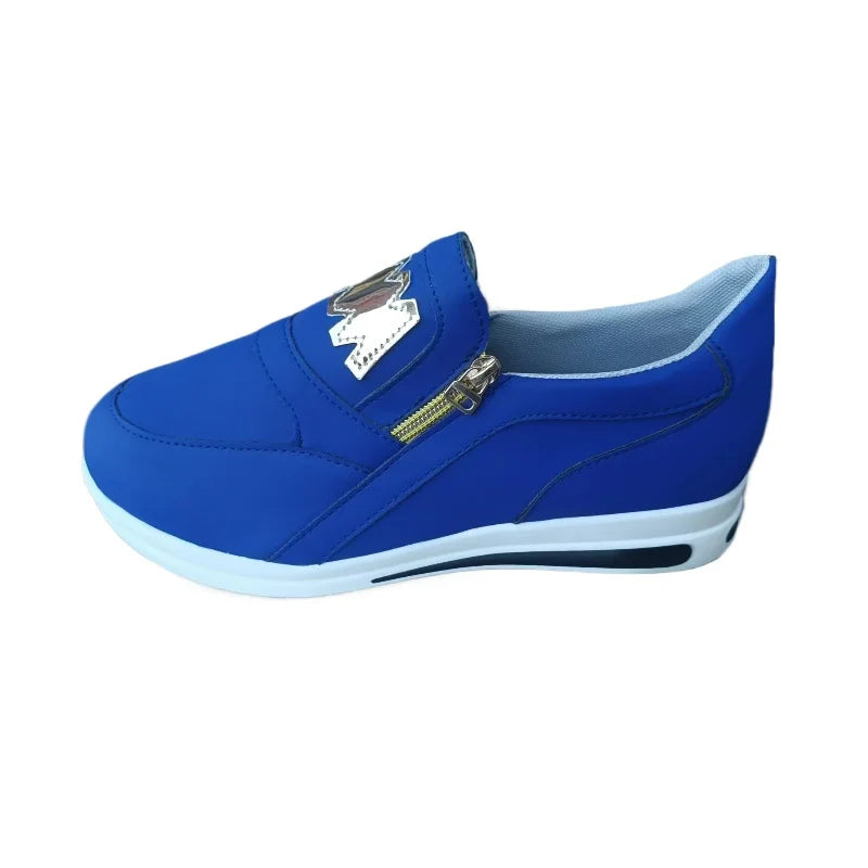 Women’s Side Zipper Sneakers – Lightweight PU Platform Loafers
