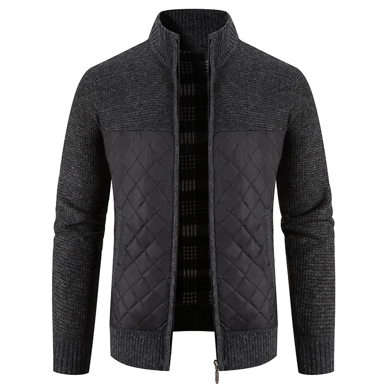 Loom & Soul Men’s Checkered Knit Fleece Jacket – Luxury Hooded Winter Cardigan