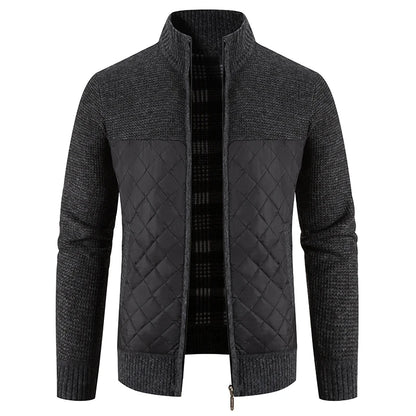 Loom & Soul Men’s Checkered Knit Fleece Jacket – Luxury Hooded Winter Cardigan
