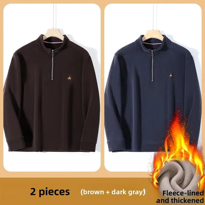 Men’s Stand Collar Zip Pullover – Smart Casual Fleece Sweatshirt Autumn 2025