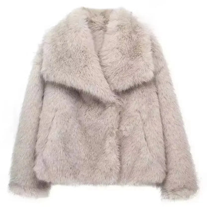 HH LuxeFur™ Faux Fur Lapel Jacket – Elegant Warmth for Autumn & Winter 2025
