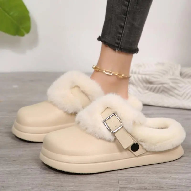 Women’s Waterproof Platform Fur Clogs – Cozy Winter Slip-On
