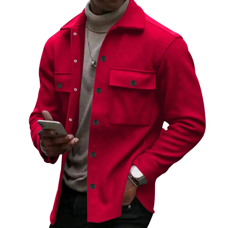 Loom & Soul Men’s Winter Fleece Lapel Jacket – Slim Fit Single-Breasted Coat