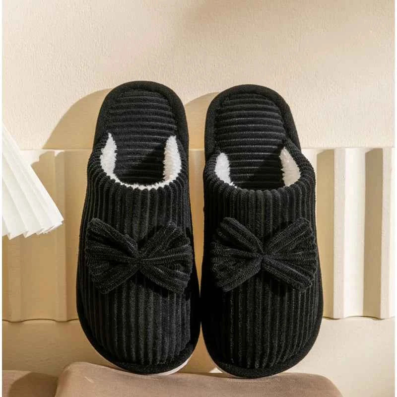 Bow Plush Home Slippers – Cozy Soft Comfort Slides