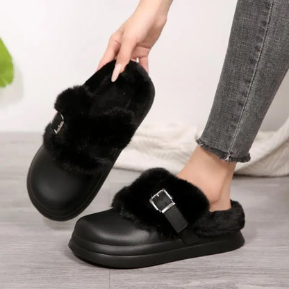 Women’s Waterproof Platform Fur Clogs – Cozy Winter Slip-On