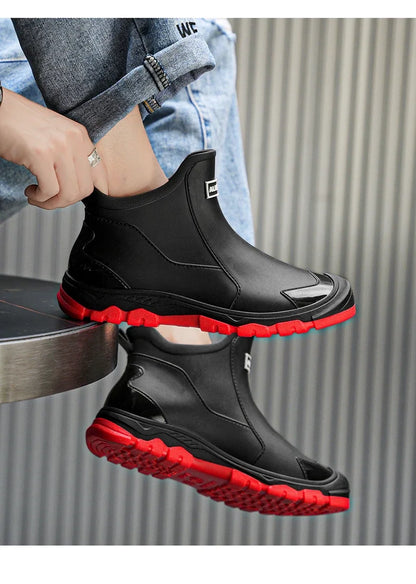 Men’s Waterproof PVC Rain Boots – Ankle Slip-On Anti-Slip Outdoor Work Shoes