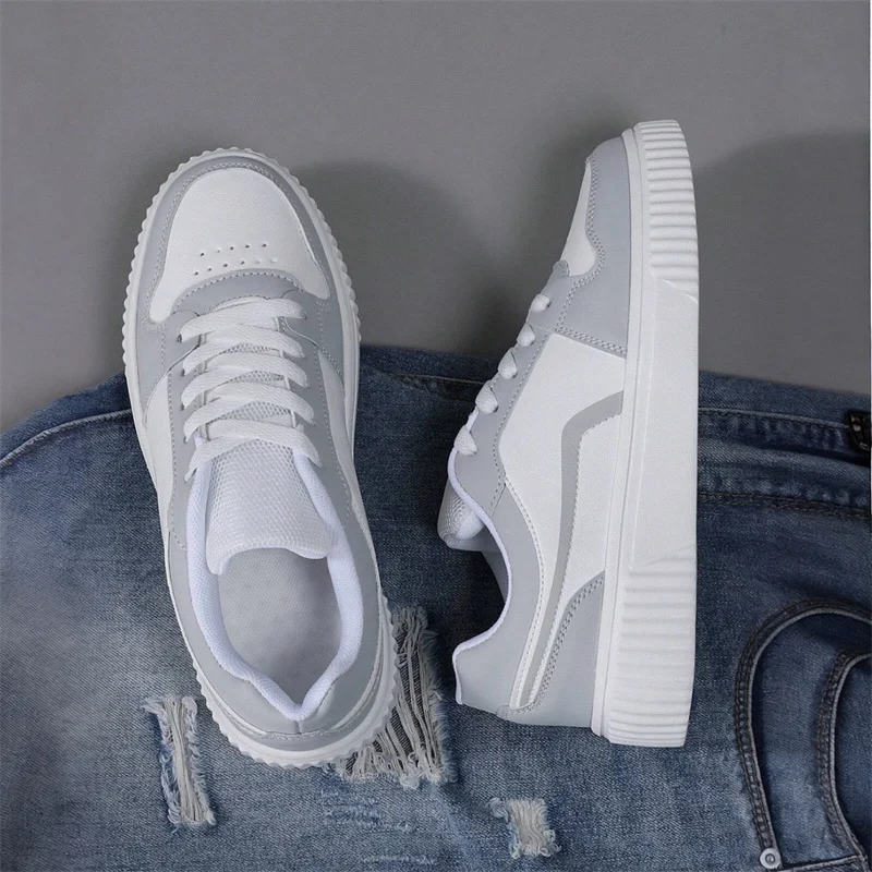 Women’s PU Leather Sneakers – Lightweight Lace-Up Casual Shoes for Spring/Autumn