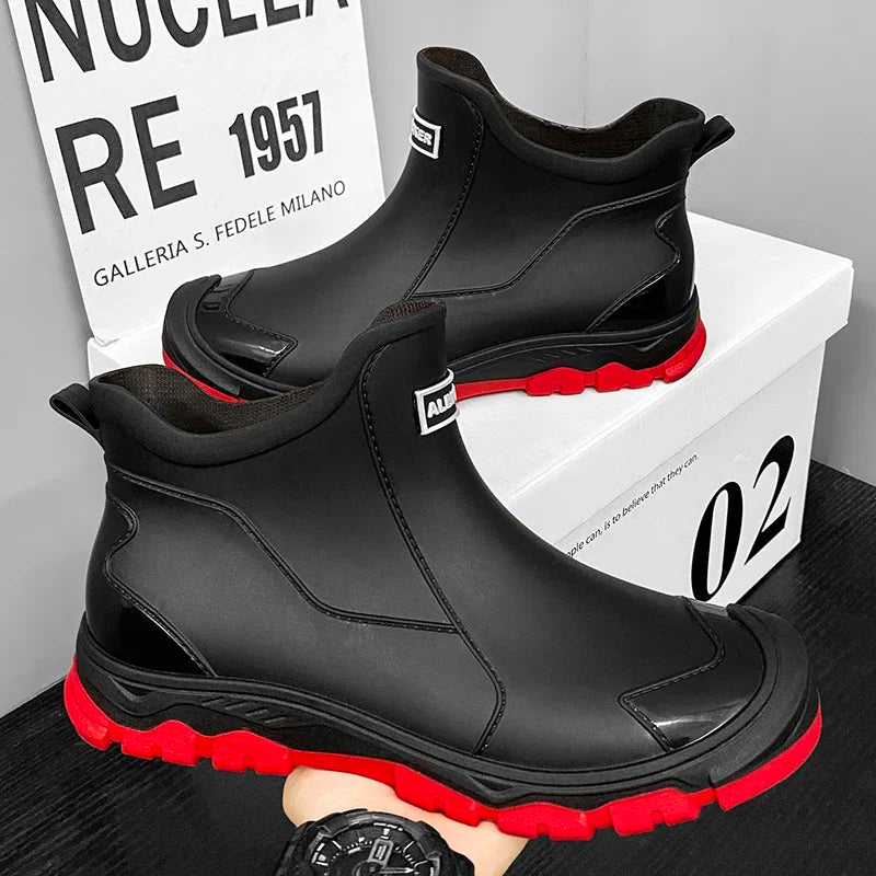 Men’s Waterproof PVC Rain Boots – Ankle Slip-On Anti-Slip Outdoor Work Shoes